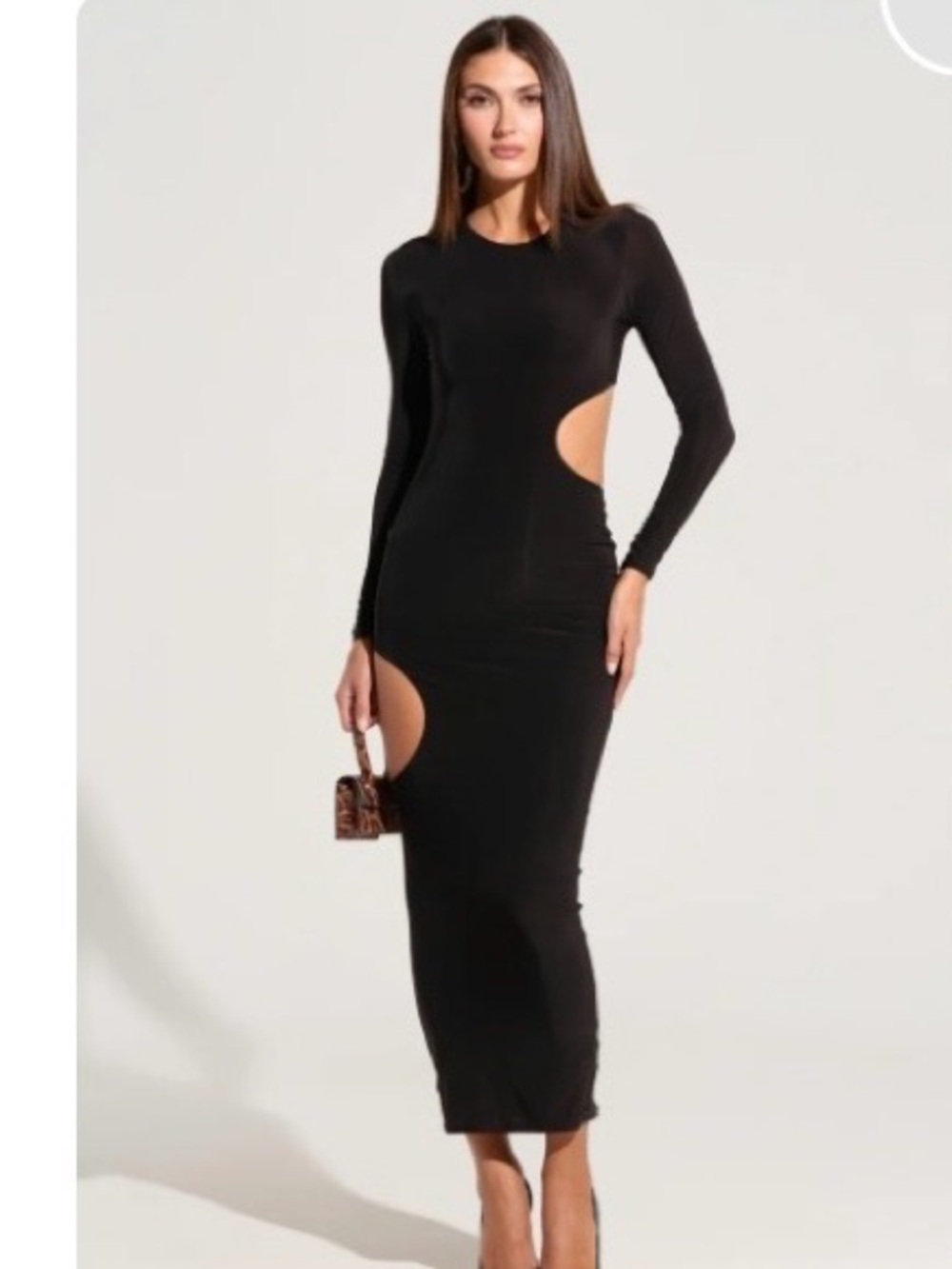 AKIRA Black Long-Sleeve Maxi Dress with Side Cutouts